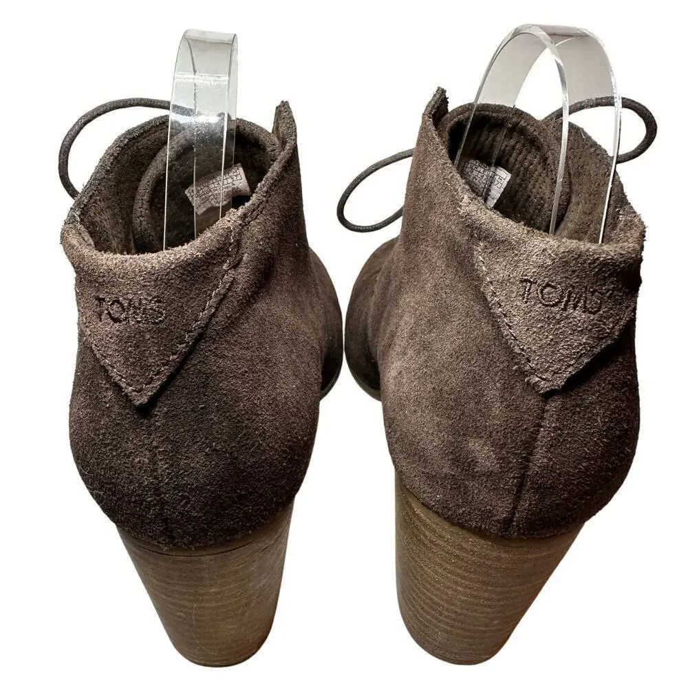 Toms Size 10 Women Brown Suede Quiet Luxury Lunata Block Heel Ankle Bootie Boot